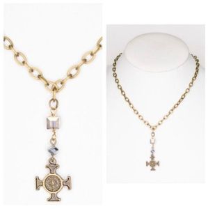 Lariat Style Bronze Cross Pendant Necklace